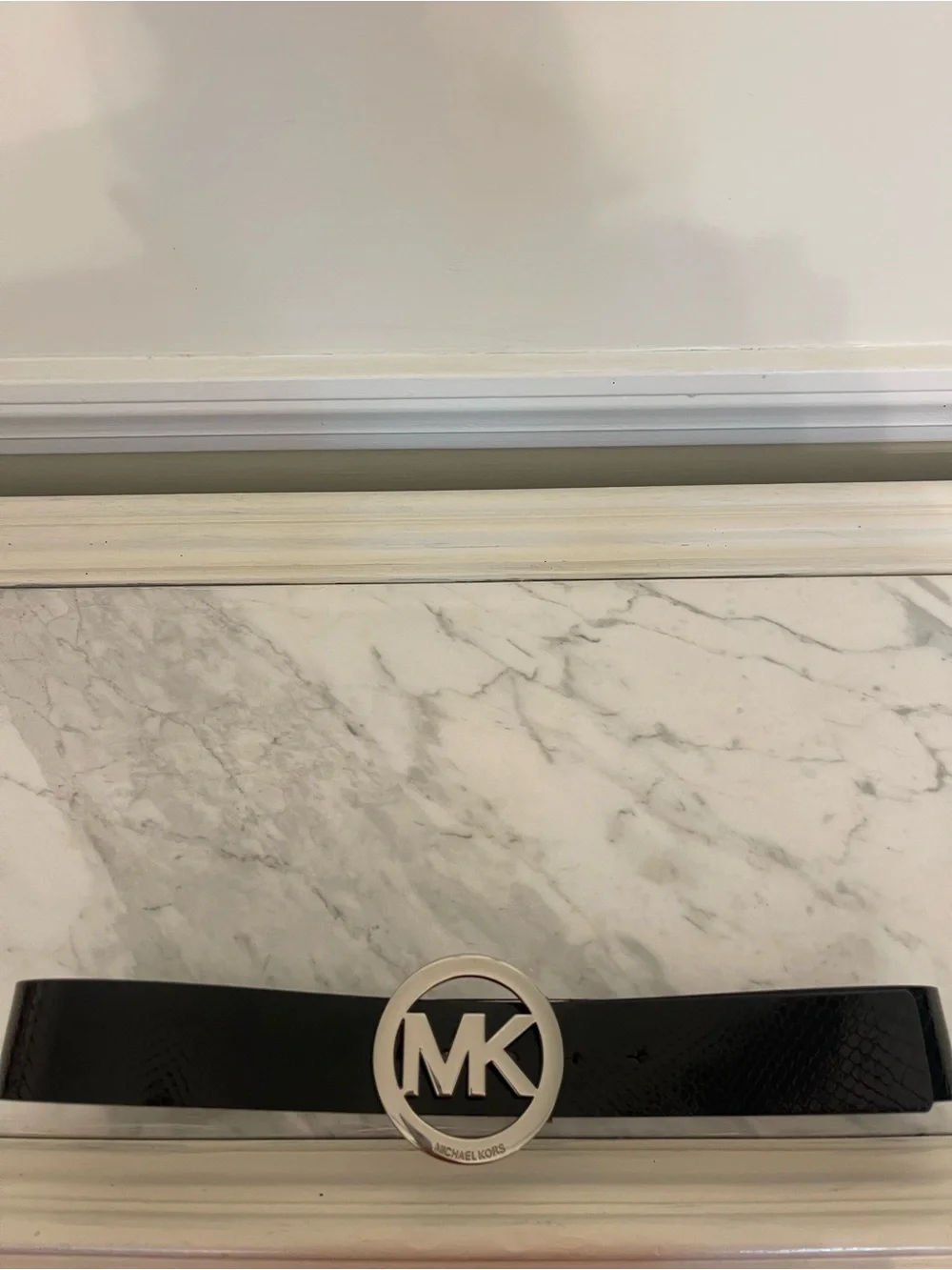 Michael Kors Black Belt with Silver MK Emblem